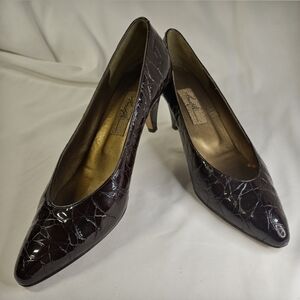 𝅺AMALFI Brown Crocodile Print Pumps Women's Size 9.5AA